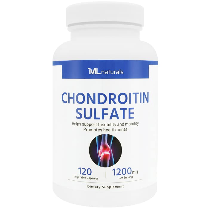 ML Naturals Chondroitin Sulfate 1200 mg, 120 Vegan kapslar. 99% Purity Chondroitin för flexibilitet och rörlighet, NSF-certifierad och cGMP-kompatibel