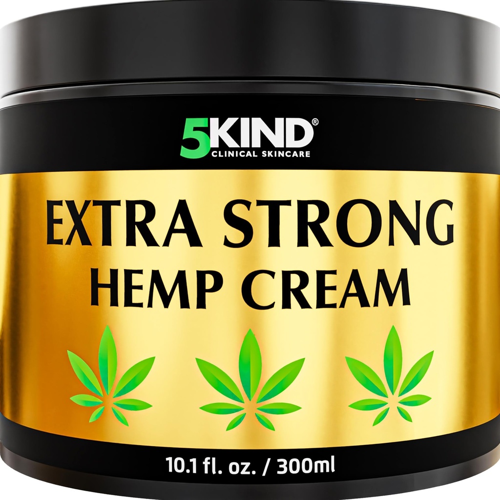 5kind Extra Strong Hemp Cream 10.1 fl oz - Maximal styrka - Naturlig lugnande lättnad Joint Cream - Muscle Rub för lägre rygg, gemensamma, hals, knän och axlar