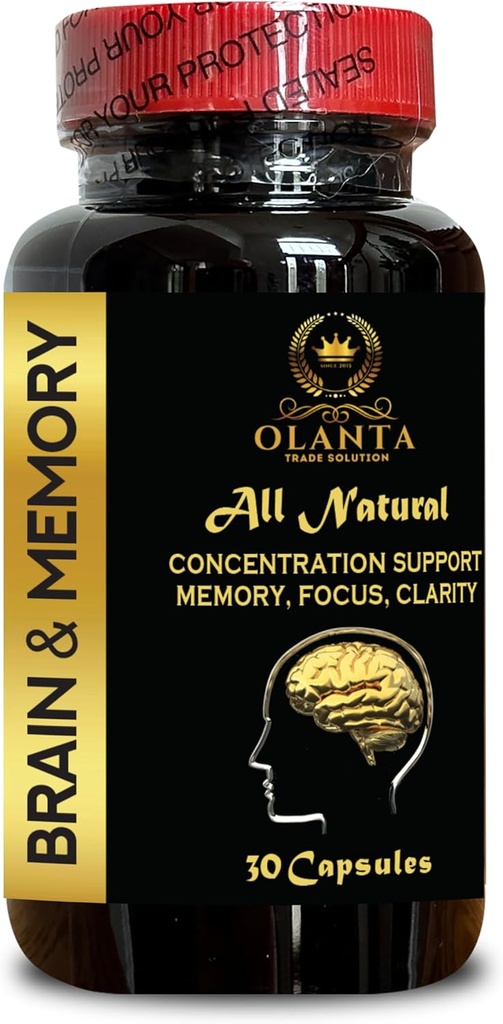 Brain Memory Support - Mental Focus, Memory Improvement Supplements, stöder hjärnhälsa, ökar mental prestanda och främjar långvarig hjärnhälsa - 1 flaska 30 kapslar.