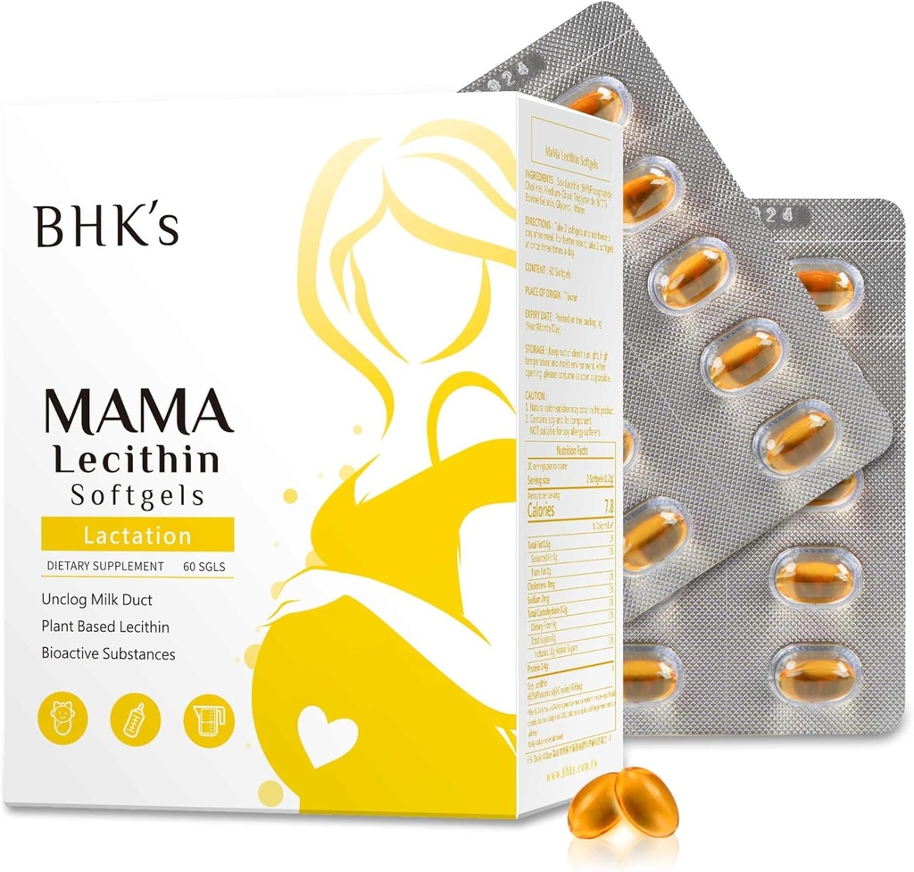 BHKs Mama Lecithin Softgels, Unclog Breast Ducts for Smoother Breastfeeding, Supplement for Pregnancy, Unoid Clogged Milk Ducts, 60 softgels, 2-veckors Supply