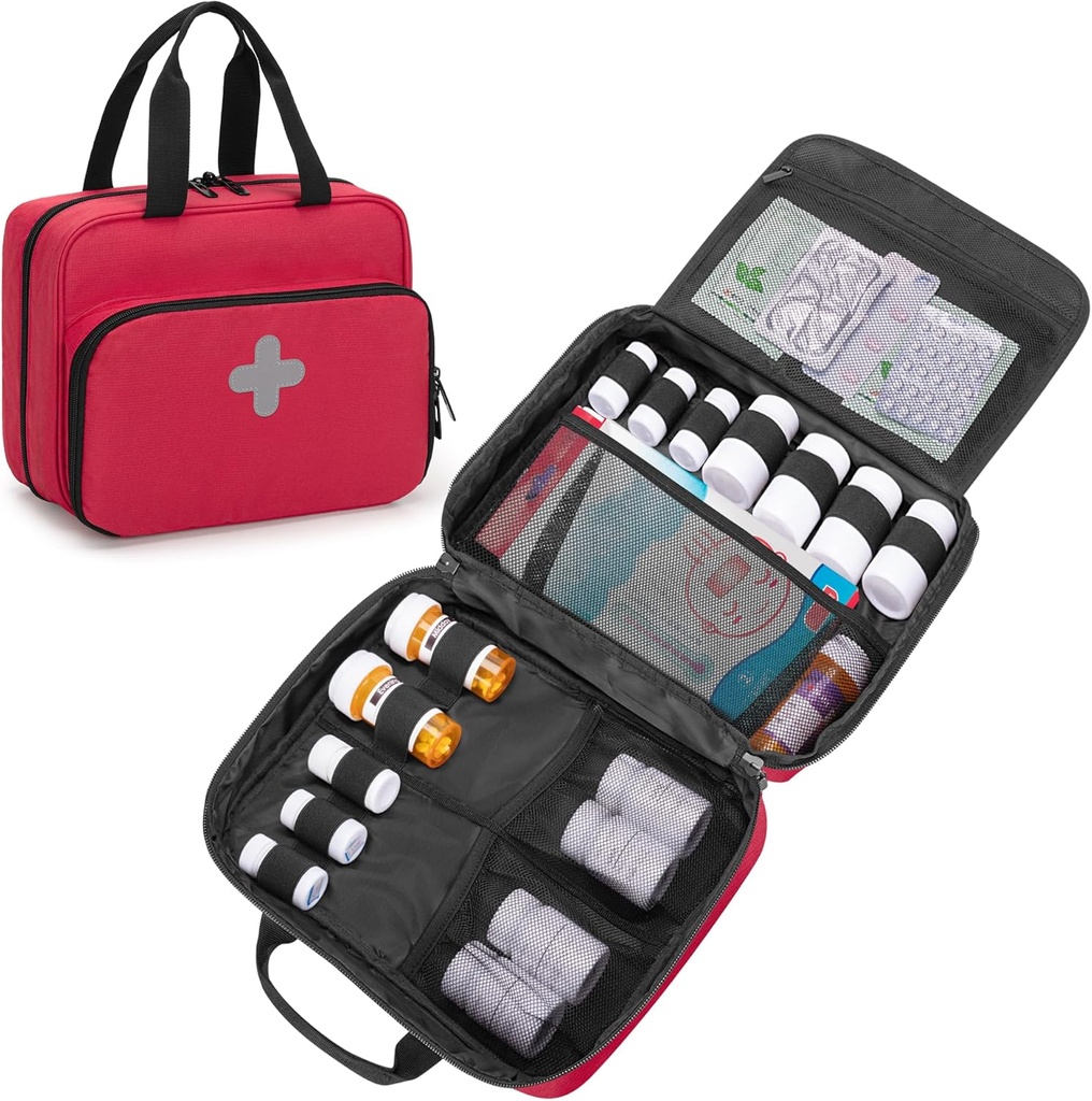 CURMIO Pill Bottle Organizer Portable Medicine Bag, Lockable Prescription Bottle Storage för Pill Bottles, Vitaminer, Medicinsk Tillskott för Hemlagring och Resa, Röd (Empty Medicine Bag)