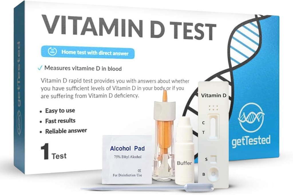 GetTested Vitamin D Test Kit hemma - Självtest för vitamin D-brist - Snabba, korrekta resultat - Lätt att använda - No Lab krävs - Inkluderar Lancet Buffer Cassette - Finger Prick Blood Test