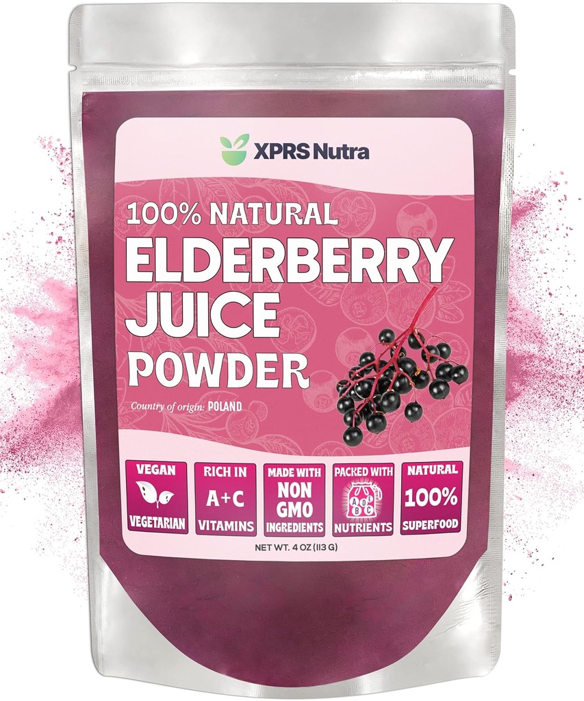 XPRS Nutra Elderberry Juice Powder - Elderberry Powder Organic Fruit Juice Mix - Powdered Elderberries Supplement Rich in Vitamins A and C (4 oz)