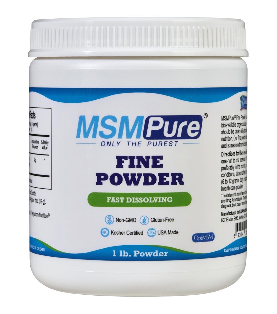 KALA HEALTH MSMPure Fast Dissolving Fine MSM Powder Crystals - USA-Made MSM för Joint Health, Skin Appearance och Hair & Nail Support - 1 lb, Organic Sulfur