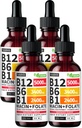 (4 Pack) Vitamin B12 och B6 Liquid Drops, B12 Sublingual Vitamin B Complex - B 12 Vitamin 5000mcg - B12 Methylcobalamin för energi, hjärna och hjärtsupport med 27 200 mcg, jordgubbar, 80 portioner