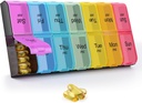 GREENCYCLE Extra Large Weekly Pill Organizer 2 Times A Day,7 Day Pill Box AM PM Medicine Planner Dispenser Case med XXL Compartment Home Pill Container för vitaminer Fiskoljetillskott (Rainbow)