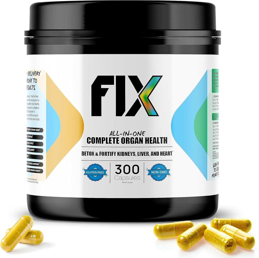 Fix The 16-in-1 Complete Health Supplement - Organ Support for Liver, Heart, and Kidney - Non-GMO, Vegan Formula for Holistic Well-Being - 30 Servings Per Container
