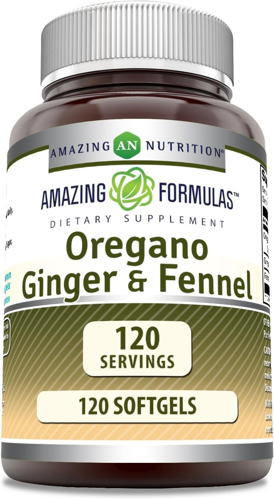 Fantastiska formler Oregano Oil med Ginger & Fennel Supplement | 120 Softgels | Icke-GMO | Gluten-Free | Made in USA