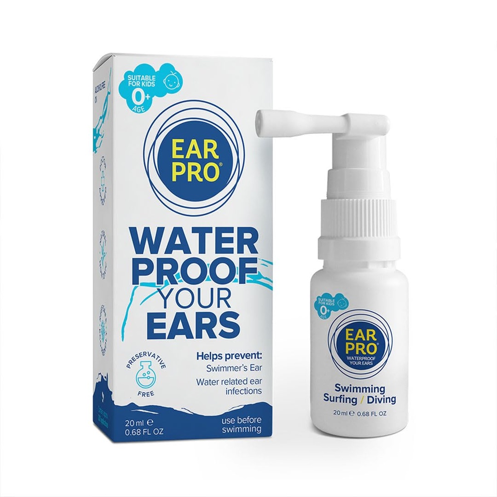 EarPro Natural Swimmer Ear Spray för barn & vuxna (20ml) - Blockera vatten före simning, surfning eller dykning - Byt ut öronproppar - Säkert och enkelt skydd mot fångat vatten - 1 Pack, upp till 200 sprayer