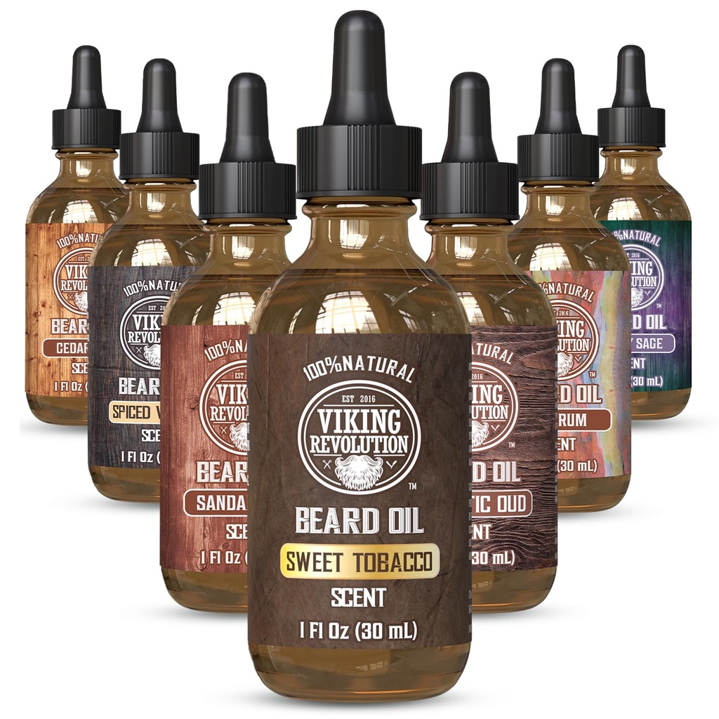 Viking Revolution Sweet Tobacco Beard Oil för Män - Natural Mens Beard Oil med Argan Oil och Jojoba Oil - Skägg Softener, Stärker och Moisturizes - Beard Conditioner för Män (Sweet Tobacco,1Pack)