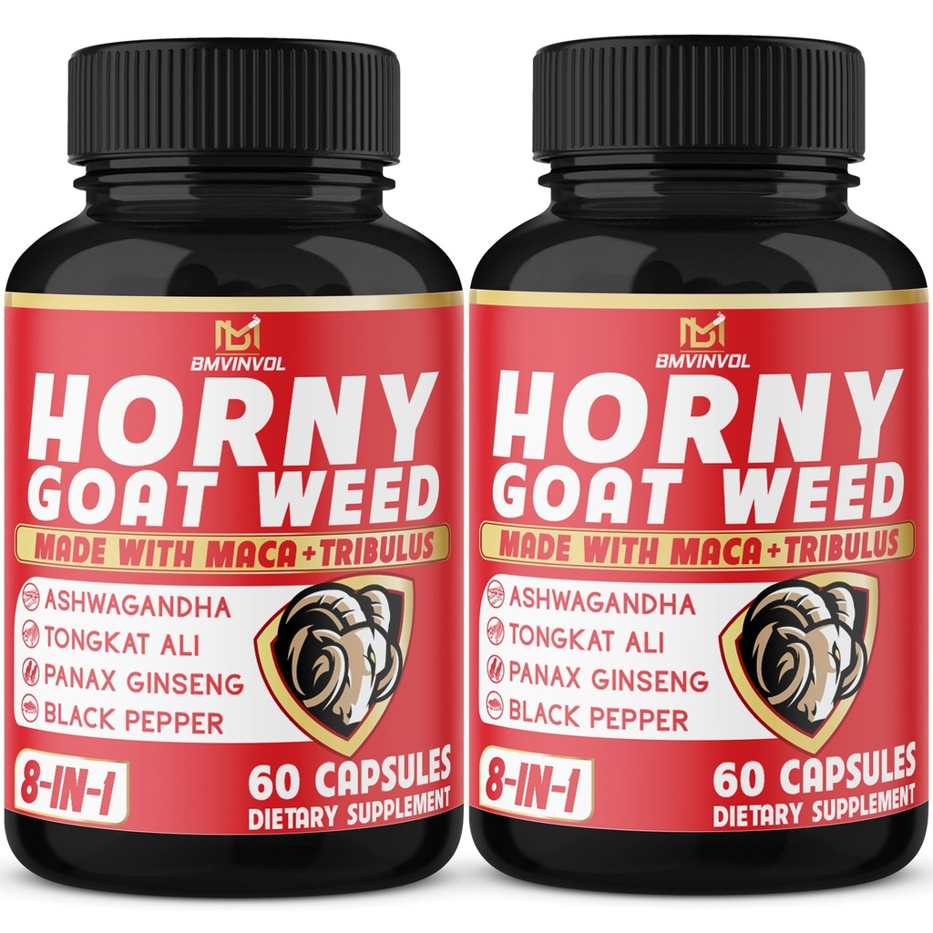 BMVINVOL (2 Packs) Horny Goat Weed Capsules med Maca, Tribulus, Ginseng. Ashwagandha,Tongkat Ali - 8-i-1 för stödenerginivåer