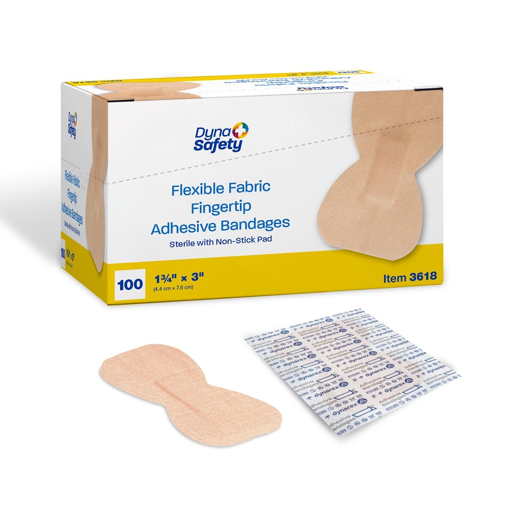 Dynarex Fabric Adhesive Bandages - Sterile & Flexible Fabric Bandages for Wounds - Non-Stick Pads - Individuellt inslagna First Aid Supplies - No Latex - 1-3/4x3", 1 Box på 100