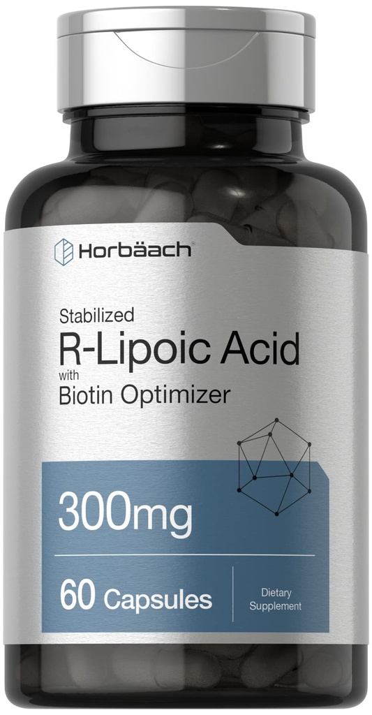 Horbäach Stabiliserad R-Lipoic Acid 300mg | 60 kapslar | med Biotin Optimizer | Non-GMO, Gluten Free | Na-RALA Supplement