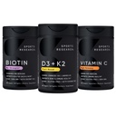 Sportforskning Vitamin D3 5000iu K2 100mcg, Vegan Biotin 10.000mcg med kokosolja och hög potens vitamin C Supplement 1000mg