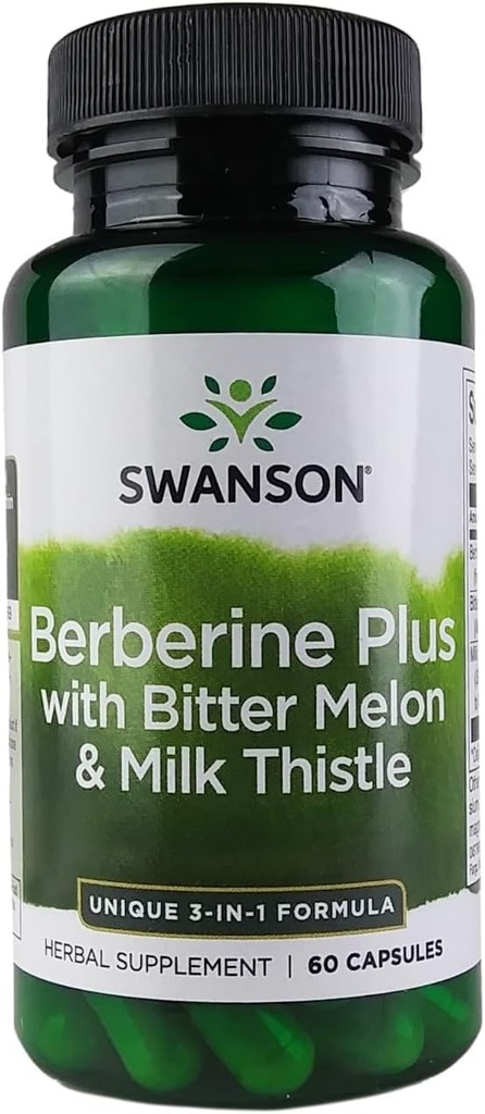 Swanson Berberine Plus med Bitter Melon & Milk Thistle - 3-i-1 Formel 60 Caps