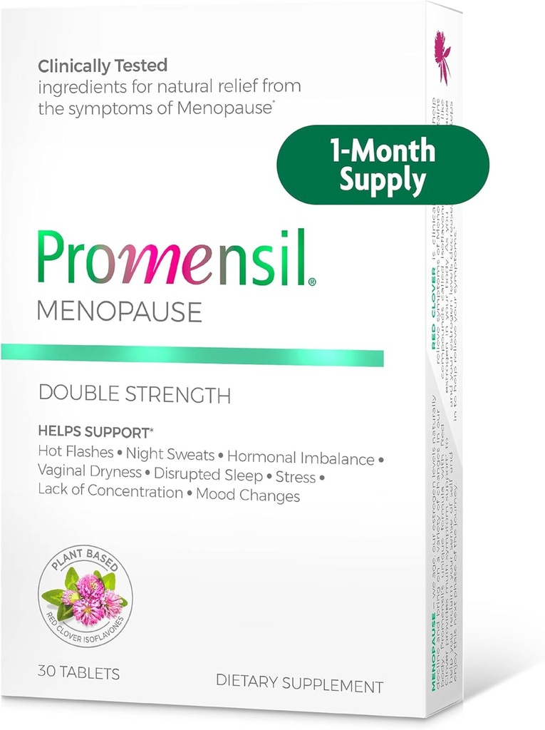 Promensil Menopause Double Strength - Menopause Supplements for Women, Red Clover Isoflavones, hjälper till att stödja Hot Flashes, Night Sweats, Restlessness - 30 Count