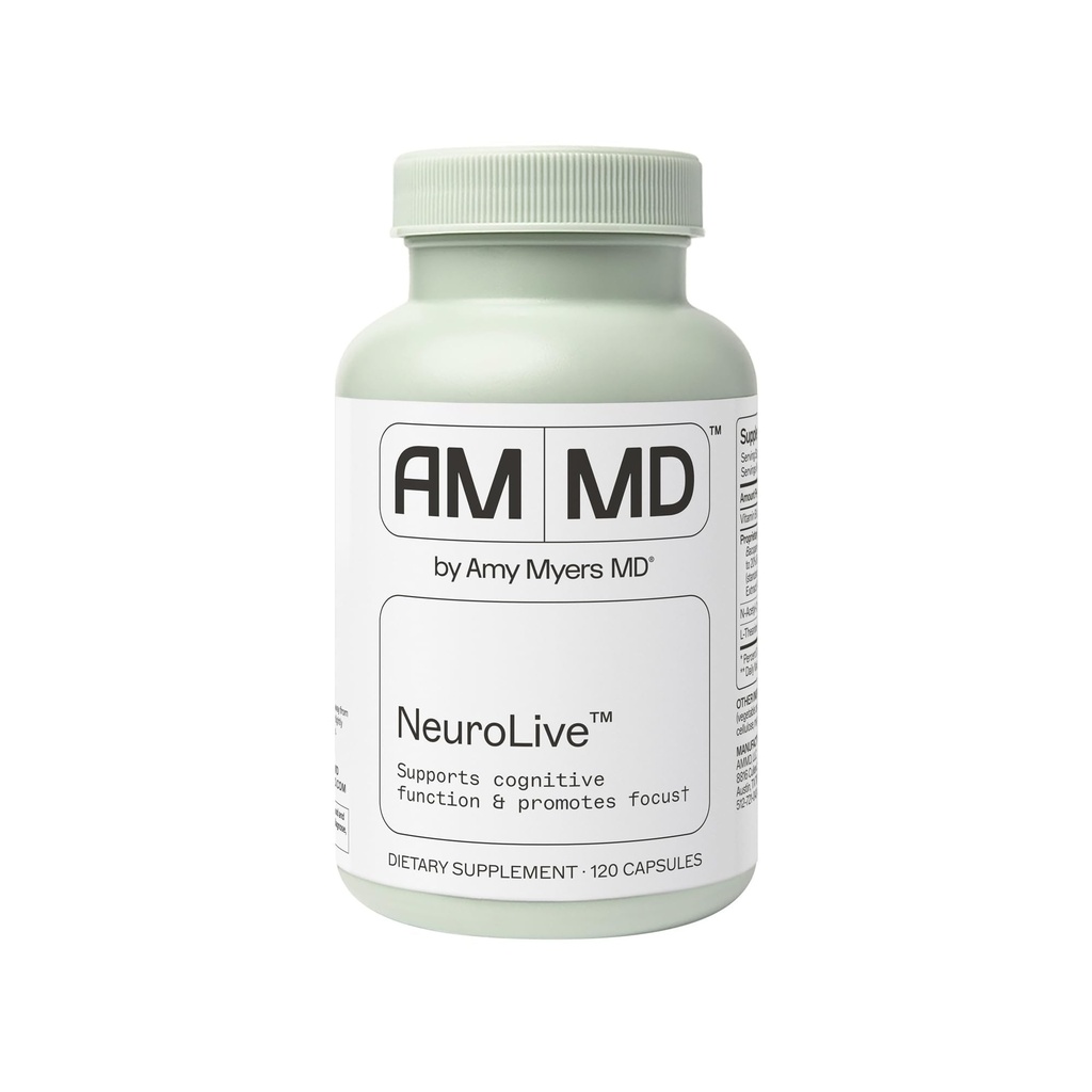 Amy Myers MD NeuroLive - Brain Health Supplement for Cognitive Function & Focus Support - med vitamin B - Gluten-Free, Non-Dairy & Non-Soy - 120 kapslar (60 portioner)