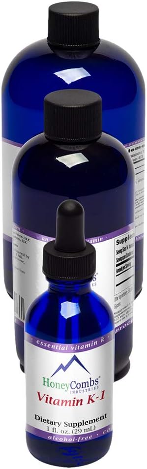 HoneyCombs Vitamin K1 Supplement Liquid Drops - High Potency Vitamin K1 Liquid Drops för Män & Kvinnor - Håll benhälsa, tänder, hud och mer - Alkoholfri Cold Pressed Vegan Vitaminer (16 Fl oz)