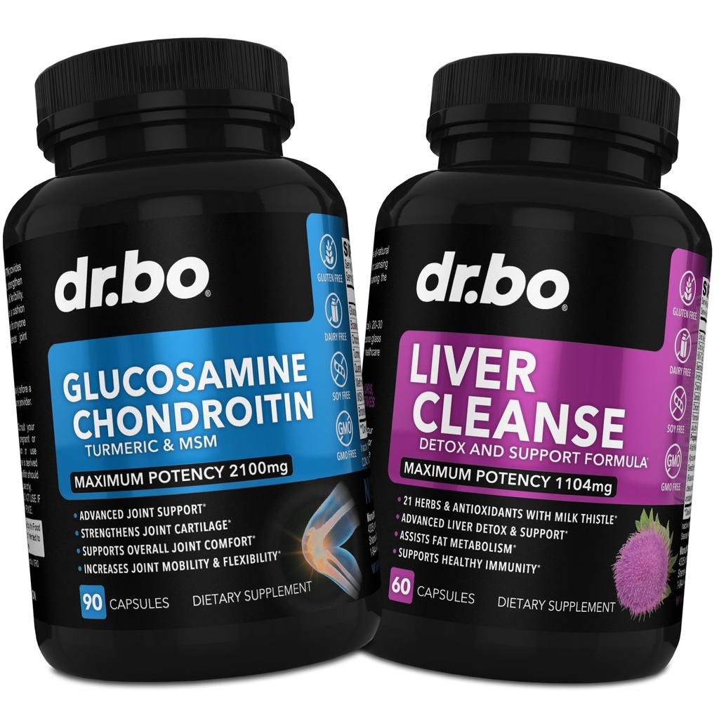 Glukosamin Chondroitin MSM Turmeric & Liver Cleanse Detox - Joint Health Supplement Knee Bone Joints, Liver Cleanse Detox Support - Joint Support Pills Glucosamine Sulfate Capsules Joints Supplements