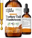 Wild & Organic Turkey Tail Tincture - Immune & Gut Support - Turkiet Tail Mushroom Extract Drops - Vegan, Sugar & Alcohol-Free Liquid Supplement - 2 fl oz