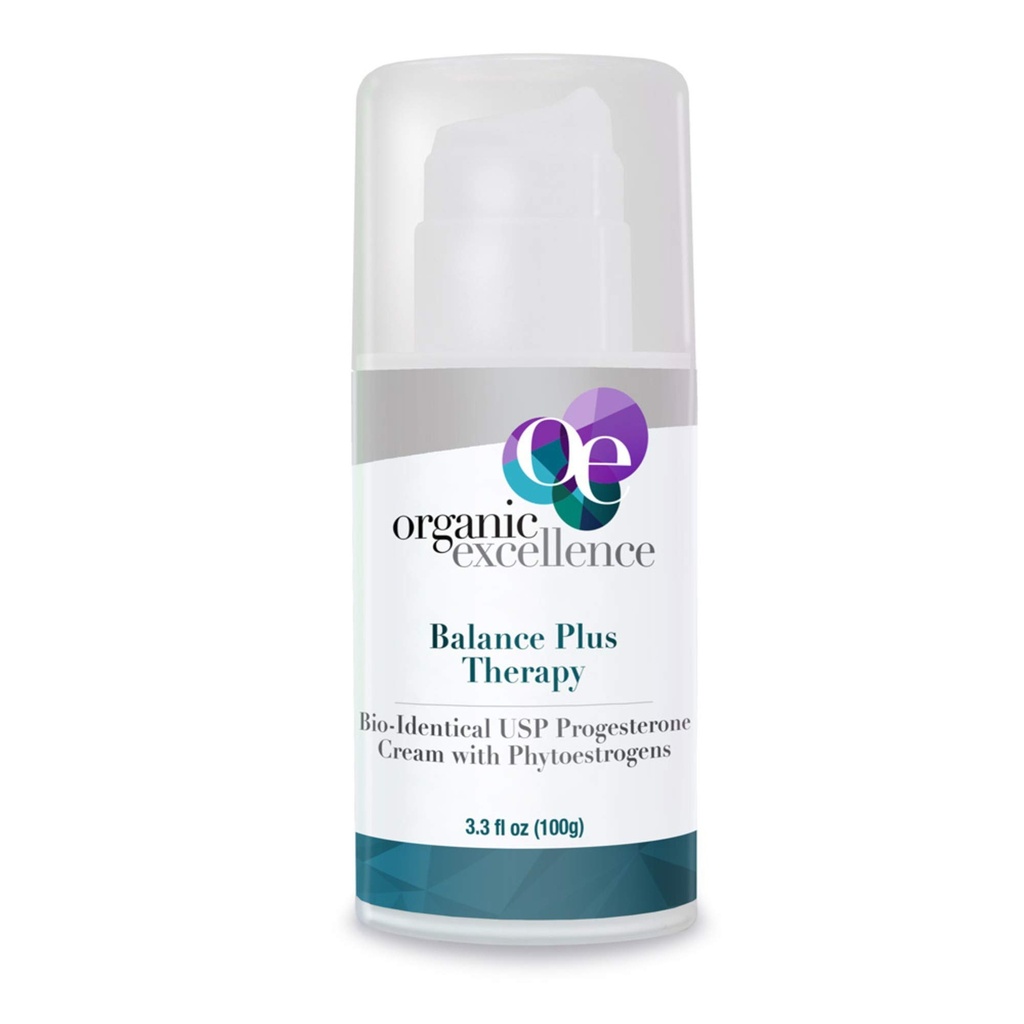 Organisk Excellence Balance Plus Therapy - USP Bioidentical Organic Progesterone Cream för kvinnor - med fytoöstrogener - för Menopause Relief och Natural Hormone Balance, 3.3 fl oz (100g)