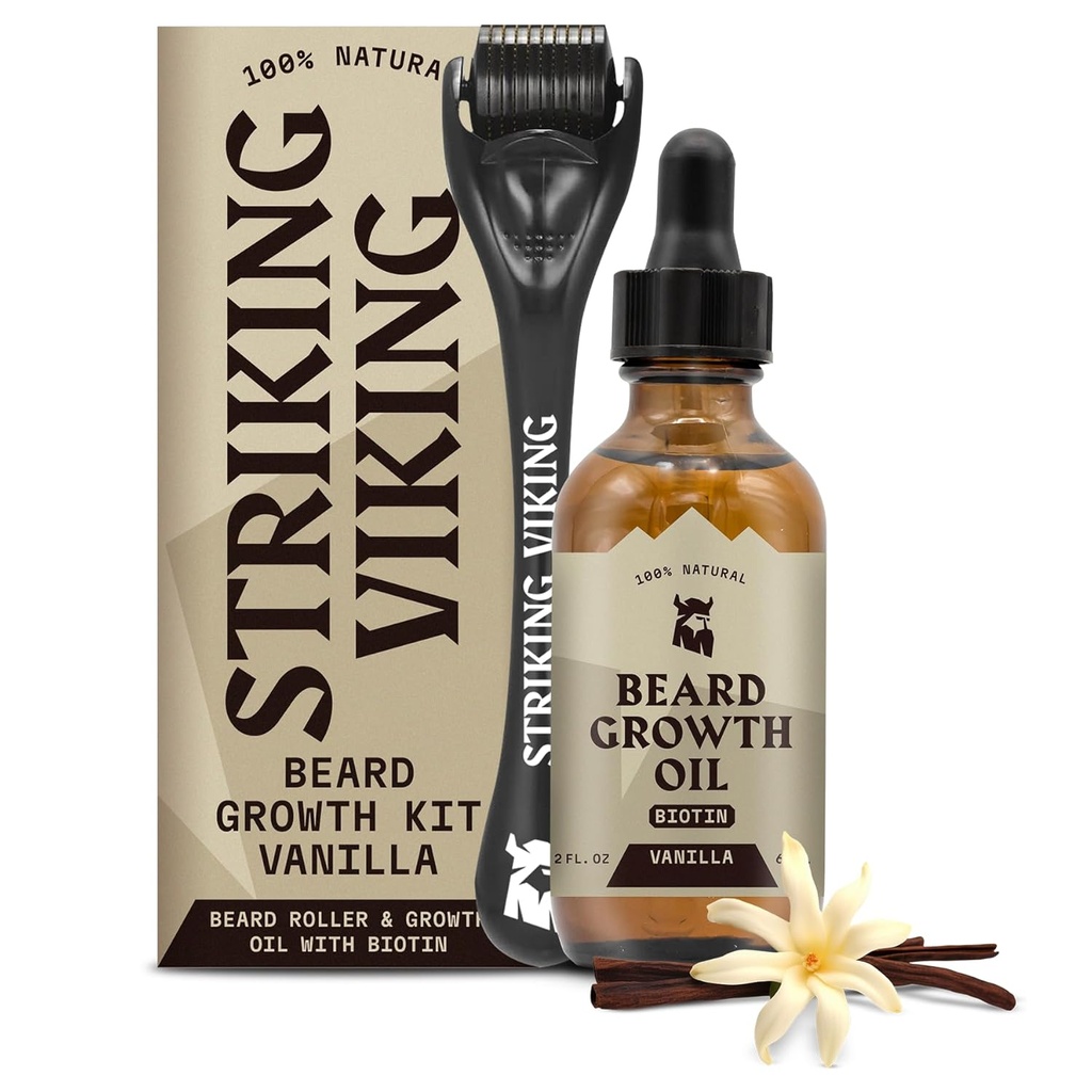 Slående Viking Beard Growth Oil - 2 fl oz, Pack of 1, Vanilla - Tjockning Skäggolja med Jojoba & Argan Extracts - Främjar Facial Hair Growth & Targets Patchy Areas - Biotin Fortified