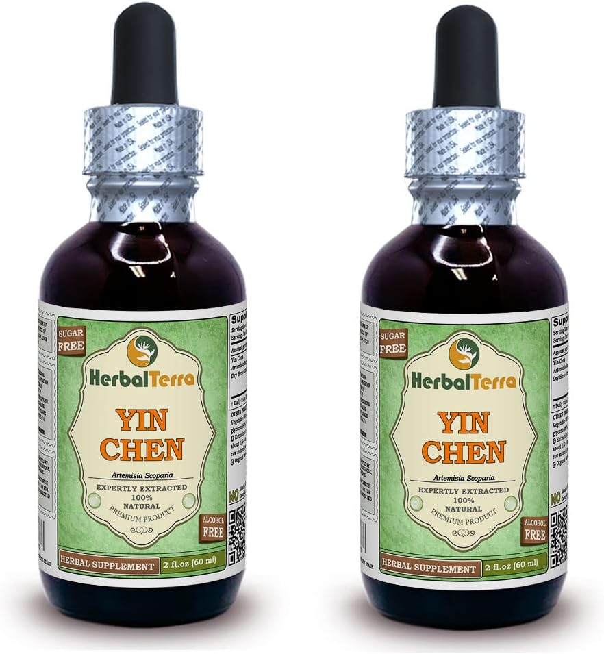 Yin Chen, Capillary Wormwood (Artemisia Scoparia) Glycerite, Torkade Herb Alcohol-FREE Liquid Extract (Brandnamn: HerbalTerra, Proudly made in USA) 2x2 fl.oz (2x60 ml)