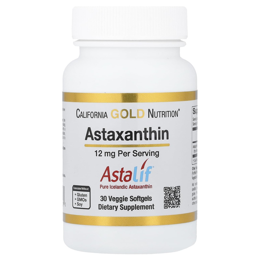 Astaxanthin av California Gold Nutrition - med AstaLif® Pure Icelandic Astaxanthin - Gluten Free, Non-GMO - 12 mg - 30 Veggie Softgels