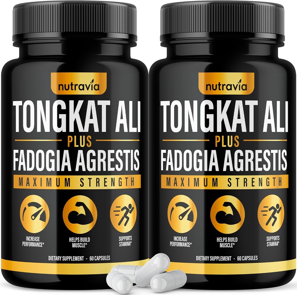 (2 Pack) Tongkat Ali Fadogia Agrestis för Män Supplement, Male Nitric Oxide Booster Longjack Tongkat Ali Extract Powder Vitamins Test Pump Flow Performance Blend Tongkat-Ali för kvinnor (120 kapslar)