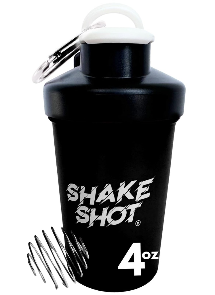 Black - 4oz Mini Shaker Bottle för Pre Workout, Kreatin, Små Scoop Supplements (Inte för protein) Clip & Shaker Ball