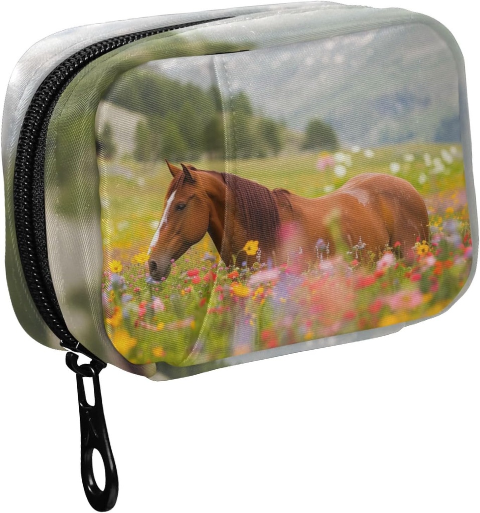 Fustylead Long Mane Horse i färgglada blomsterfältpiller Organizer Case med Zipper 2 gånger per dag för vitamin och tillägg, 7 dagars researrangörsmedicin ärende