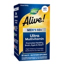 Nature's Way Alive! Men’s 50+ Daily Ultra Multivitamin, High Potency Formula, Supports Healthy Brain, Eyes & Heart*, with Methylated B12, Gluten-Free, 60 Tablets (Packaging May Vary)