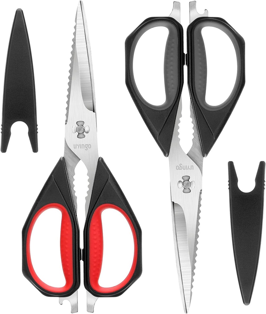 LIVINGO Kitchen Scissors, 2 Pack 9.25 Utility All Purpose Poultry Shears Heavy Duty Dishwasher Safe, Come Apart Sharp Stainless Steel Cooking Food Scissors for Cutting Meat, Chicken, Vegetable, Fish