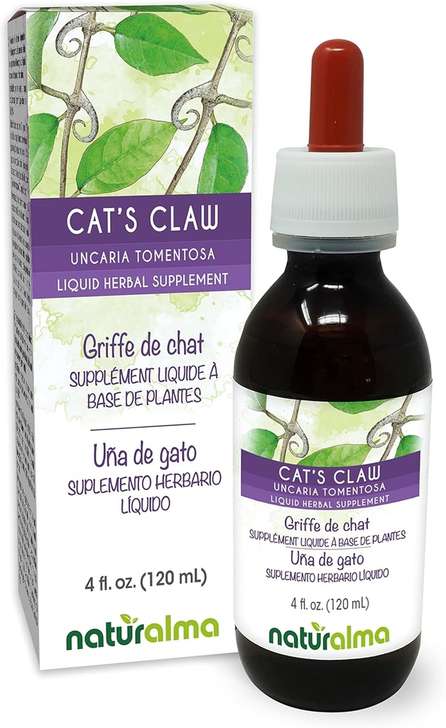 Naturalma Cats Claw (Uncaria tomentosa) bark Alkoholfri tinktur - 4 fl oz flytande extrakt i droppar - Herbal Supplement - Vegan