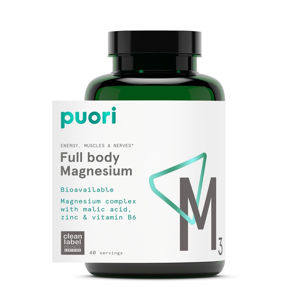 Puori Magnesium Komplex Supplement - High Absorption Magnesium Taurinate & Gluconate, Zink, Vitamin B6 & Malic Acid för sömnstöd, Immune & Bone Health & Muscle Recovery - 120 Vegan Capsules