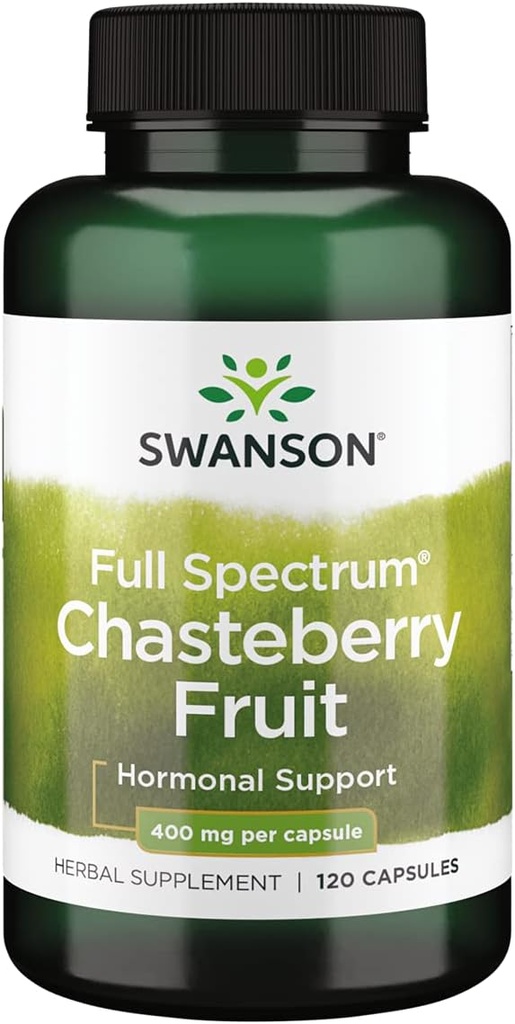 Swanson Chasteberry Fruit - Herbal Supplement som främjar kvinnors hälsa och menopausal och menstruationsstöd - kan stödja balans och hudhälsa - (120 kapslar, 400 mg vardera)