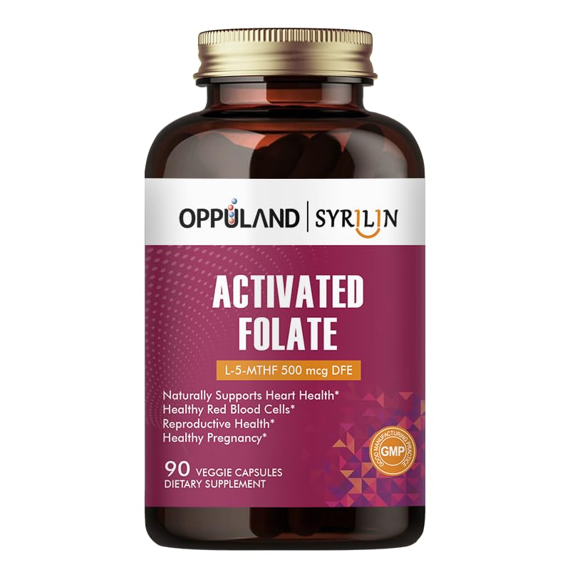 Aktiverad Folate-L 5-MTHF DFE Supplement - Methylfolate B9 MTHF med vitamin B12, CoQ10 och Red Raspberry - Methylated L-Methylfolate för män och kvinnor - 500 mcg - 90 Veggie Capsules