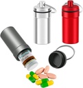 3 Packs Waterproof Aluminium Pill Fob Container, EFFIET Nitro Bottle Holder Nitroglycerin Pill Case Emergency Keychain Pill Holder för Medicine Organizer Dispenser (Silver-Matt-Red)