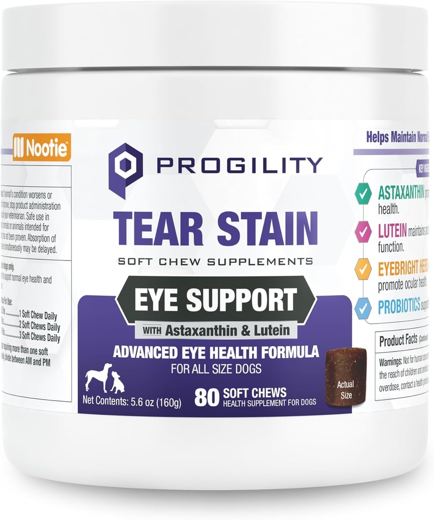 Nootie Progility Tear Stain Supplement för hundar, Advanced Eye Health Formel, hjälper till att minimera tårfläckar, 80 Chews, sålda i över 5 000 Vet-kliniker och Pet Stores över hela världen
