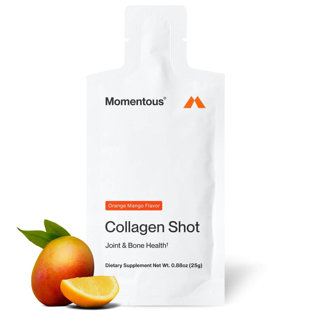 Momentous Collagen Shot Supplement - Hydrolyzed Bovine Collagen & Vitamin C för att hjälpa till att stödja Joint, Bone och Connective Tissue Health - NSF Certified for Sport - Mango Orange - 25g/Serving - 15 portioner