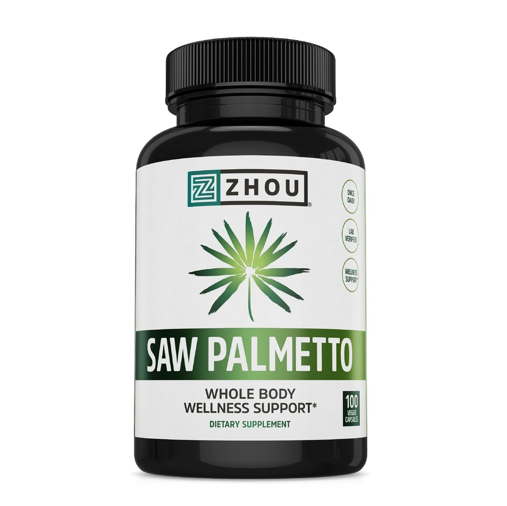 Zhou Saw Palmetto Supplement för män - Premium Complex, Avancerad Formel, Extra Styrka 450mg Saw Palmetto Berry Per Capsule - 100 Vegetariska kapslar