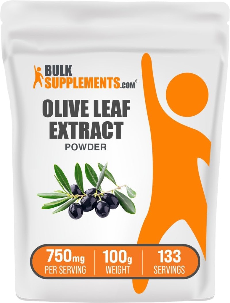 BulkSupplements.com Olive Leaf Extract Powder - Herbal Supplement, Antioxidant Source, Olive Leaf Powder - Gluten Free, 750mg per Servering, 100g (3,5 oz) (Pack av 1)