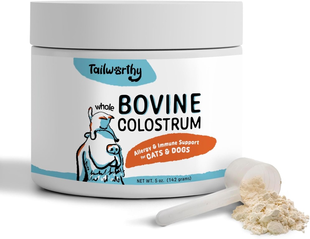 100% Bovine Colostrum för hundar och katter, allergi och immunstöd, 60 portioner, icke-GMO, glutenfri för mer energi, välbefinnande och hälsosammare matsmältning