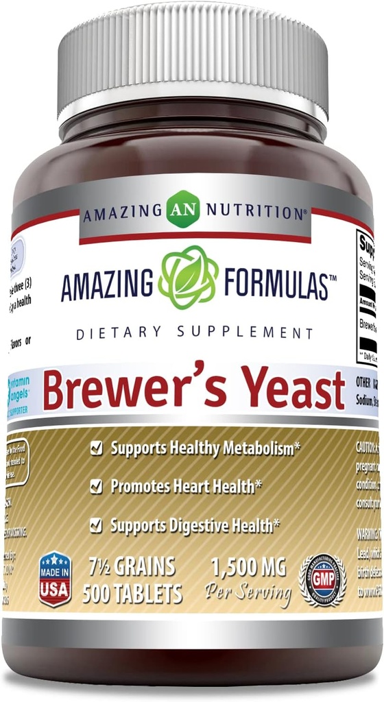 Fantastiska Formler Brewers Yeast 1500mg Per Servering 500 Tabletter Supplement | Icke-GMO | Gluten Free | Made in USA