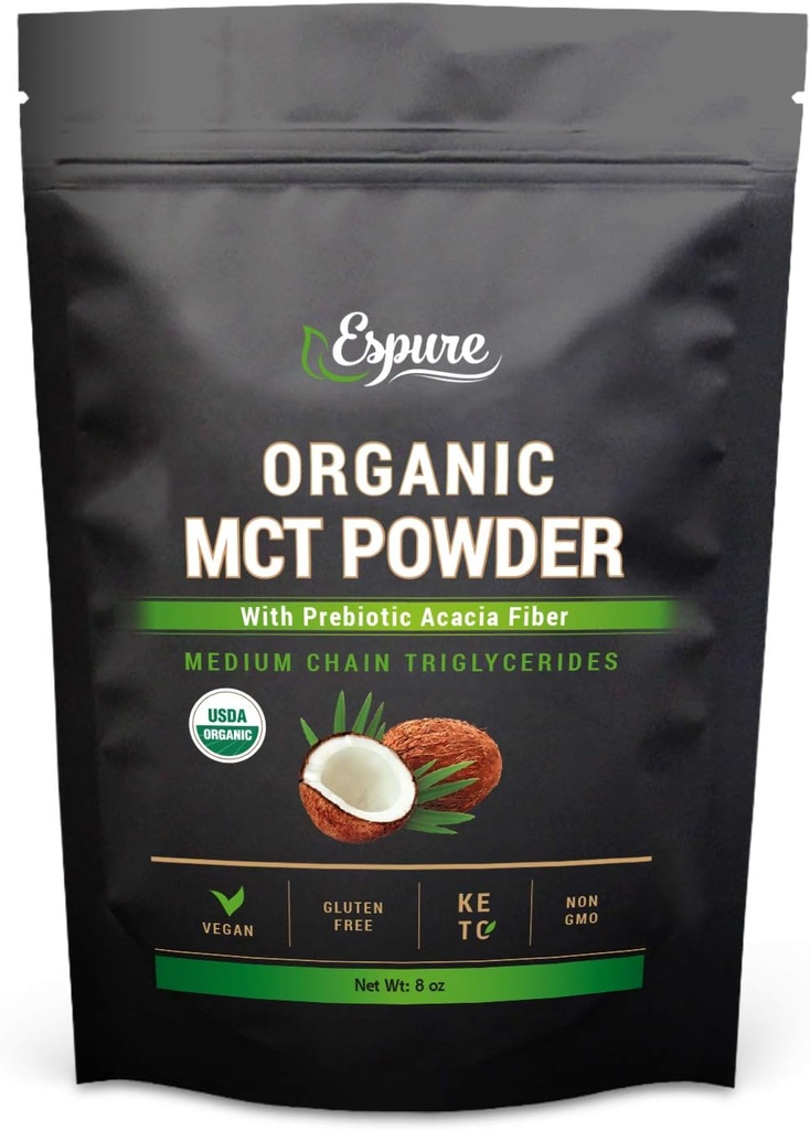 Organisk MCT Powder - USDA Certified, med Prebiotic Acacia Fiber; Keto Friendly, Vegan, Gluten Free; 8oz