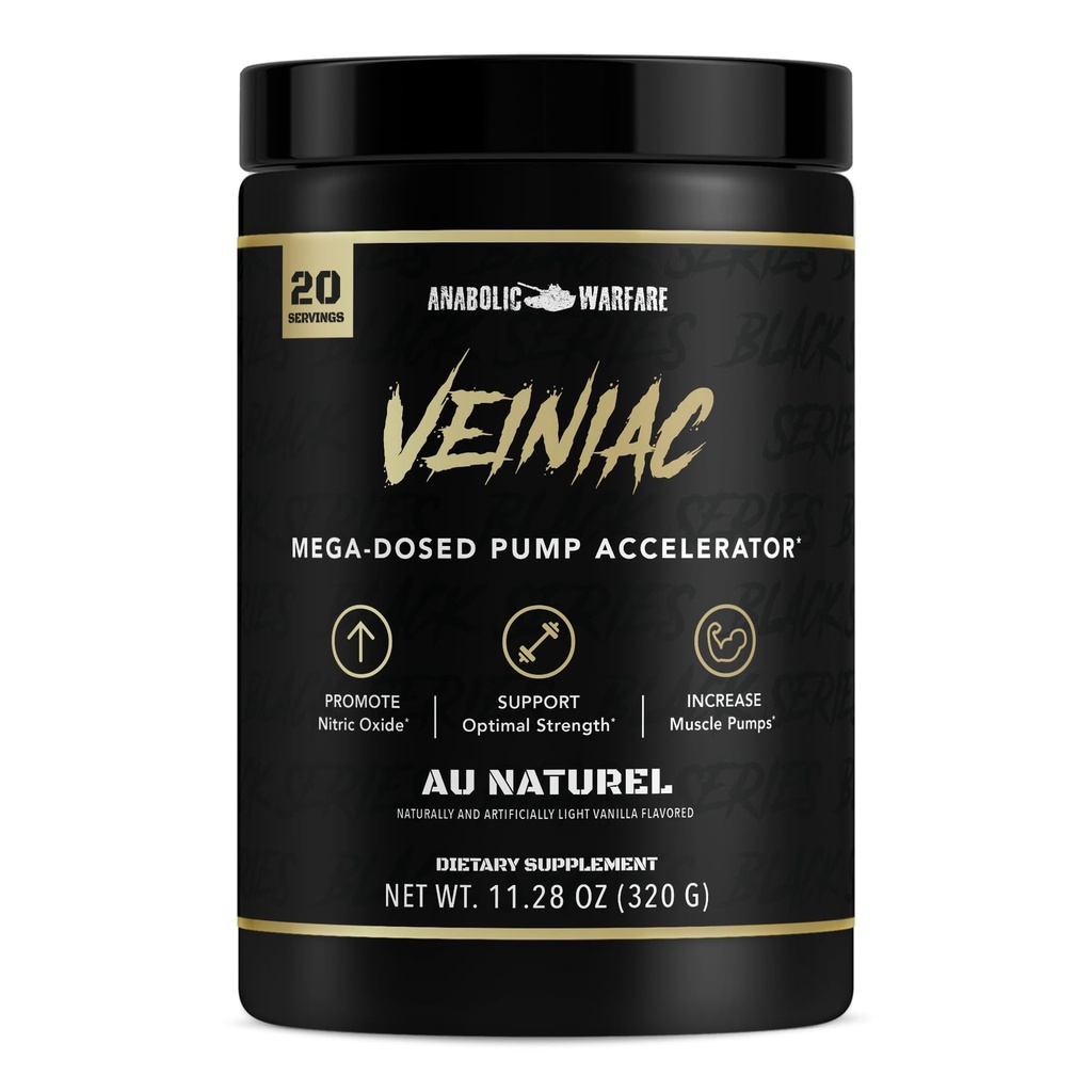 Anabola Warfare Veiniac Muscle Pump Aktivator Supplement Stimulant Free Pre-Workout med L-Citrulline, Betaine Anhydrous, & Added AGMassTM, Ökar Nitric Oxide *, Natural 20 Servings