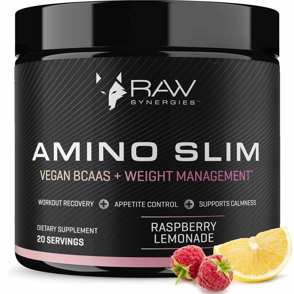 RAW Synergies Amino Slim - Active Lifestyle Supplement för Metabolic & Mindful Eating Support - Muscle & Energy Support - Sugar-Free & Vegan - Raspberry Lemonade - 20 portioner