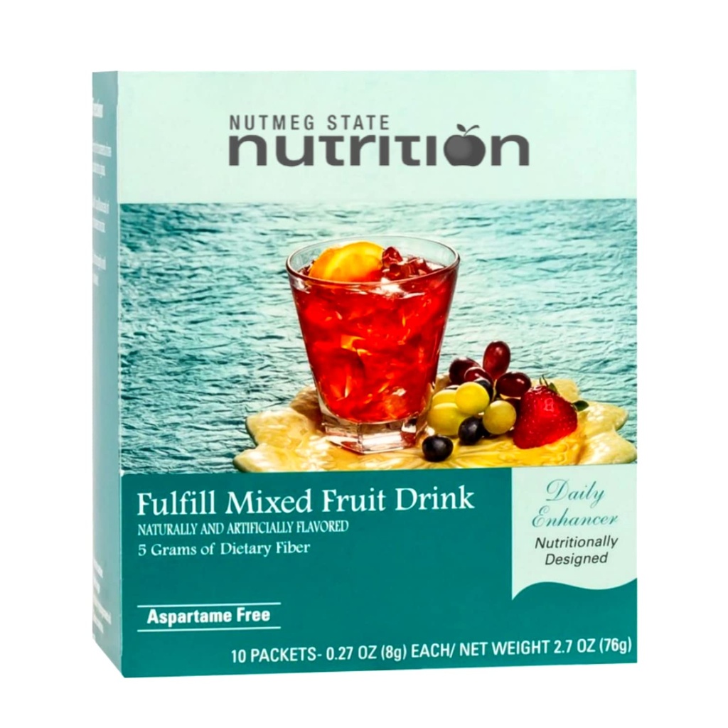 Nutmeg State Nutrition - Fulfill High Fiber Drink Mix, Low Calorie, Fat Free, Sugar Free, Naturligt smaksatt, Ideal Protein Compatible, Aspartame Free, 10 Servings Per Box (blandad frukt)