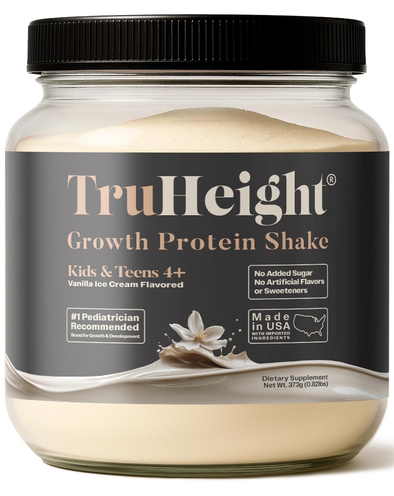 TruHeight Growth Protein Shake (Vanilla Ice Cream Flavor, Whey) Growth & Development Protein Powder för barn & tonåringar - Viktökning - stöds av barnläkare, Picky Eater Vitamin, Ålder 4 +