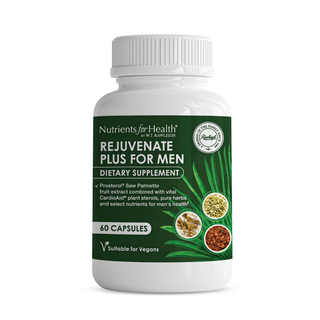 Rawleigh Rejuvenate Plus för män: 60 Vegan Capsules | High-Potency 320mg Saw Palmetto | Pumpa Seed, Pygeum Bark | Plant Sterols, Lycopene & Rosemary | Prostate Health Support Supplement